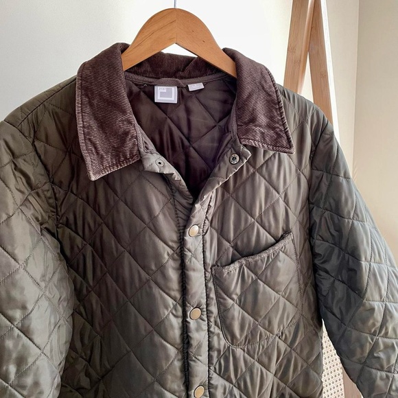 Vintage Quilted Corduroy Collared Longline Chore Barn Coat in Army Green - Picture 4 of 5